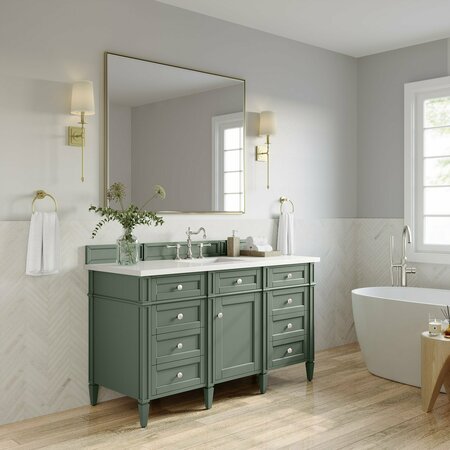 James Martin Vanities Brittany 60in Single Vanity, Smokey Celadon w/ 3 CM White Zeus Top 650-V60S-SC-3WZ